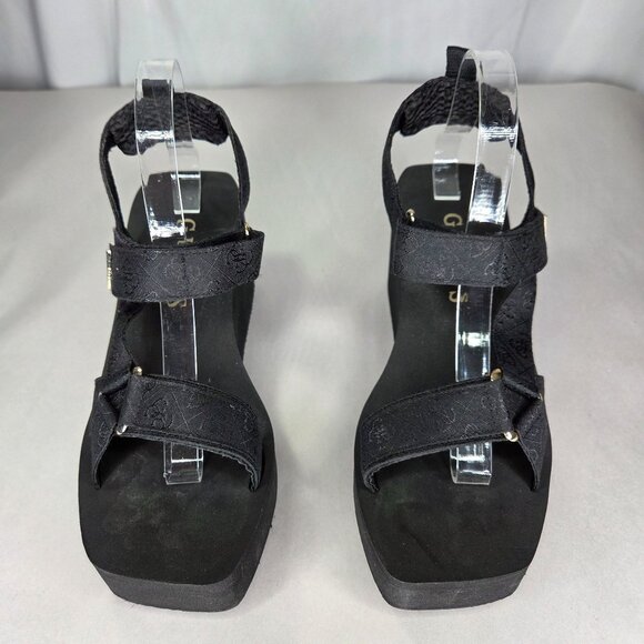 Guess Women's Daysa Quattro-G Strappy Eva Wedge Sandals Black Logo - Picture 3 of 7